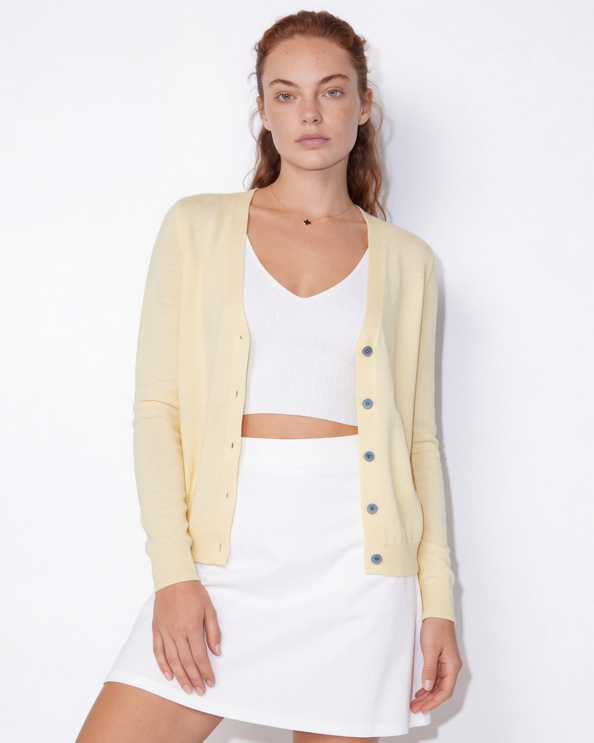 Fitted Button-Front Round-Neck Cardigan