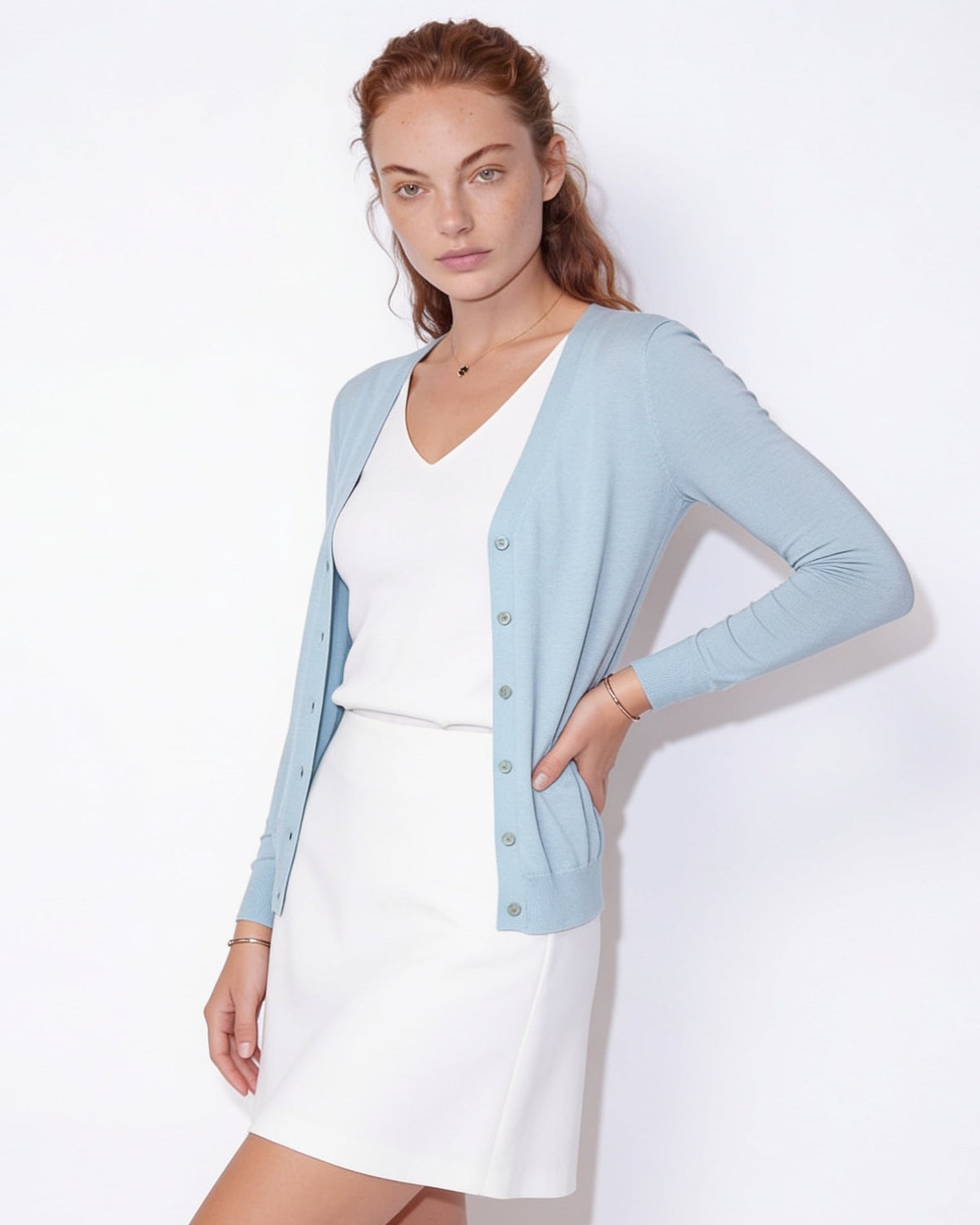 Fitted Button-Front Round-Neck Cardigan