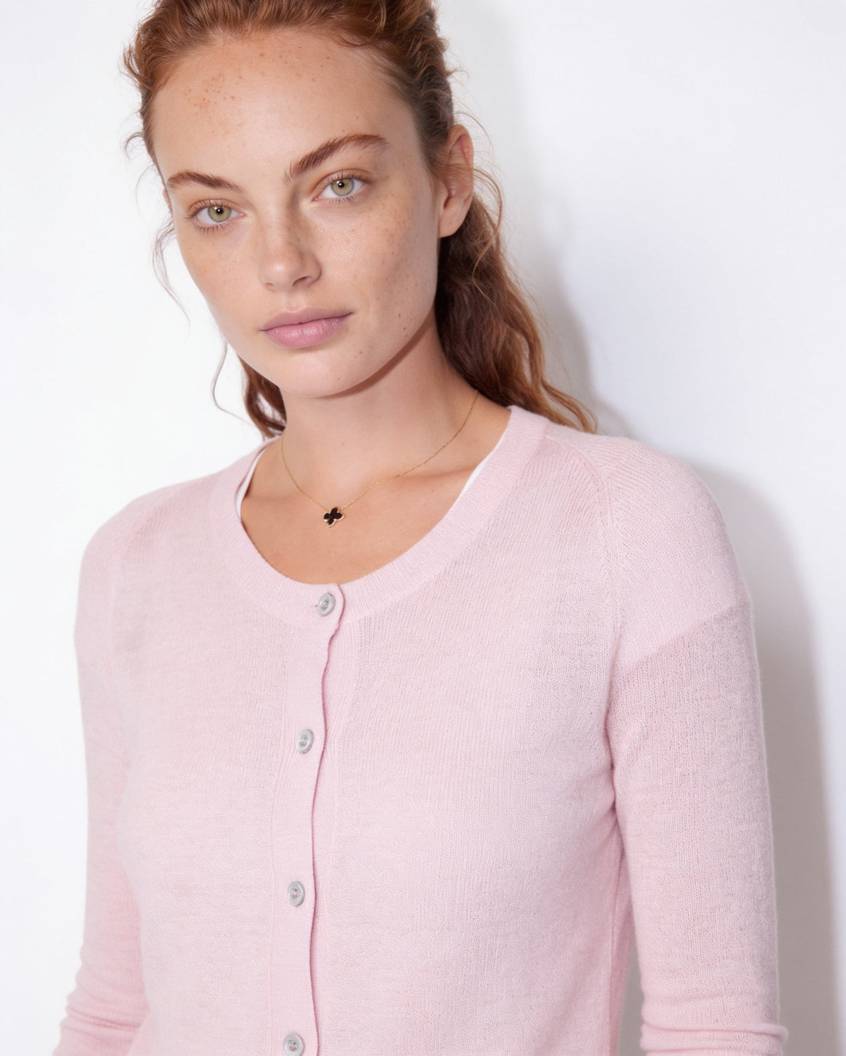 Fitted Button-Front Round-Neck Cardigan