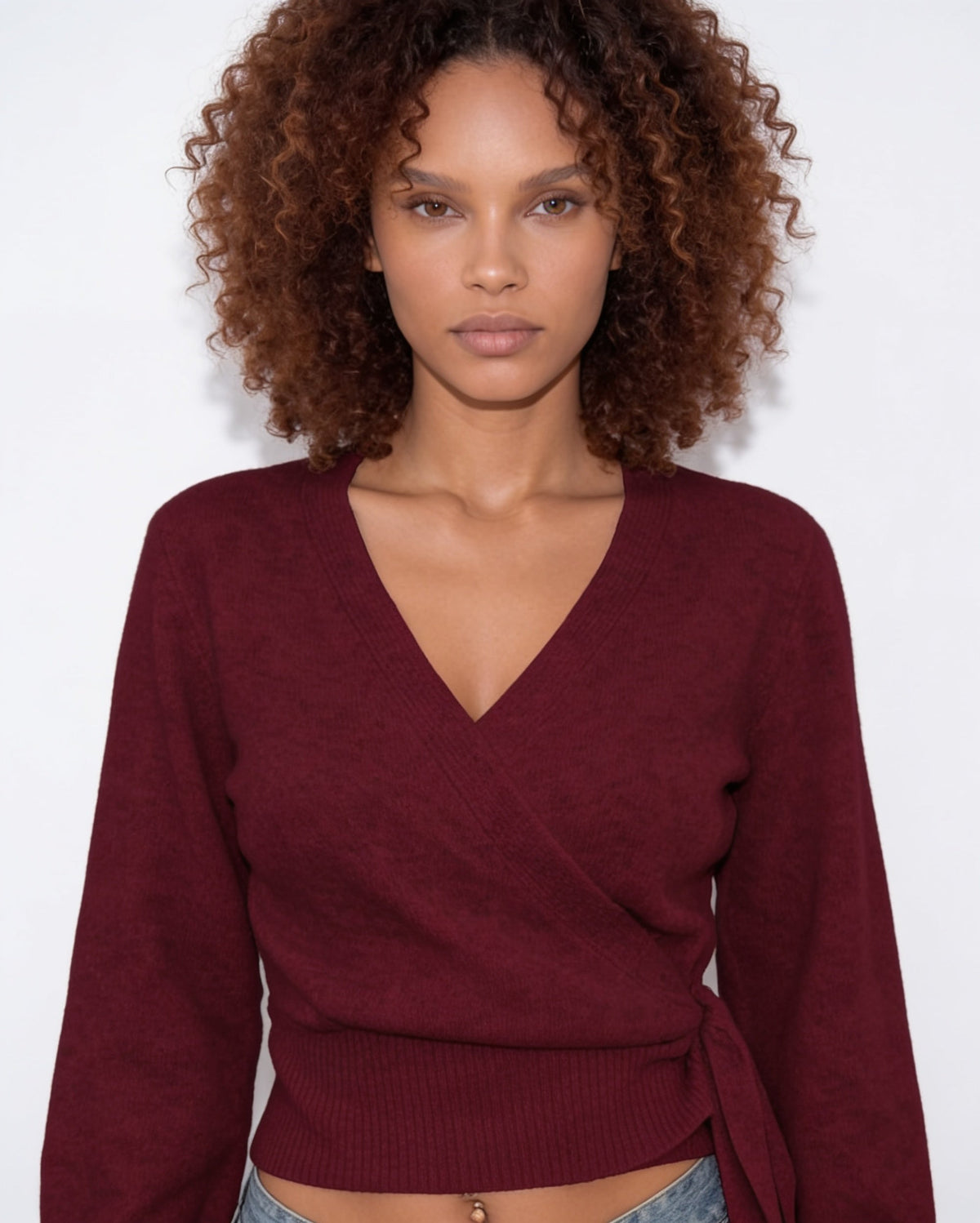 Wrap V-Neck Cropped Jumper