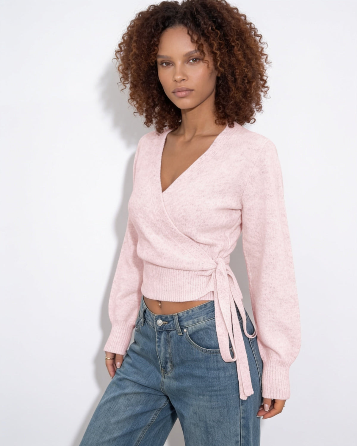 Wrap V-Neck Cropped Jumper
