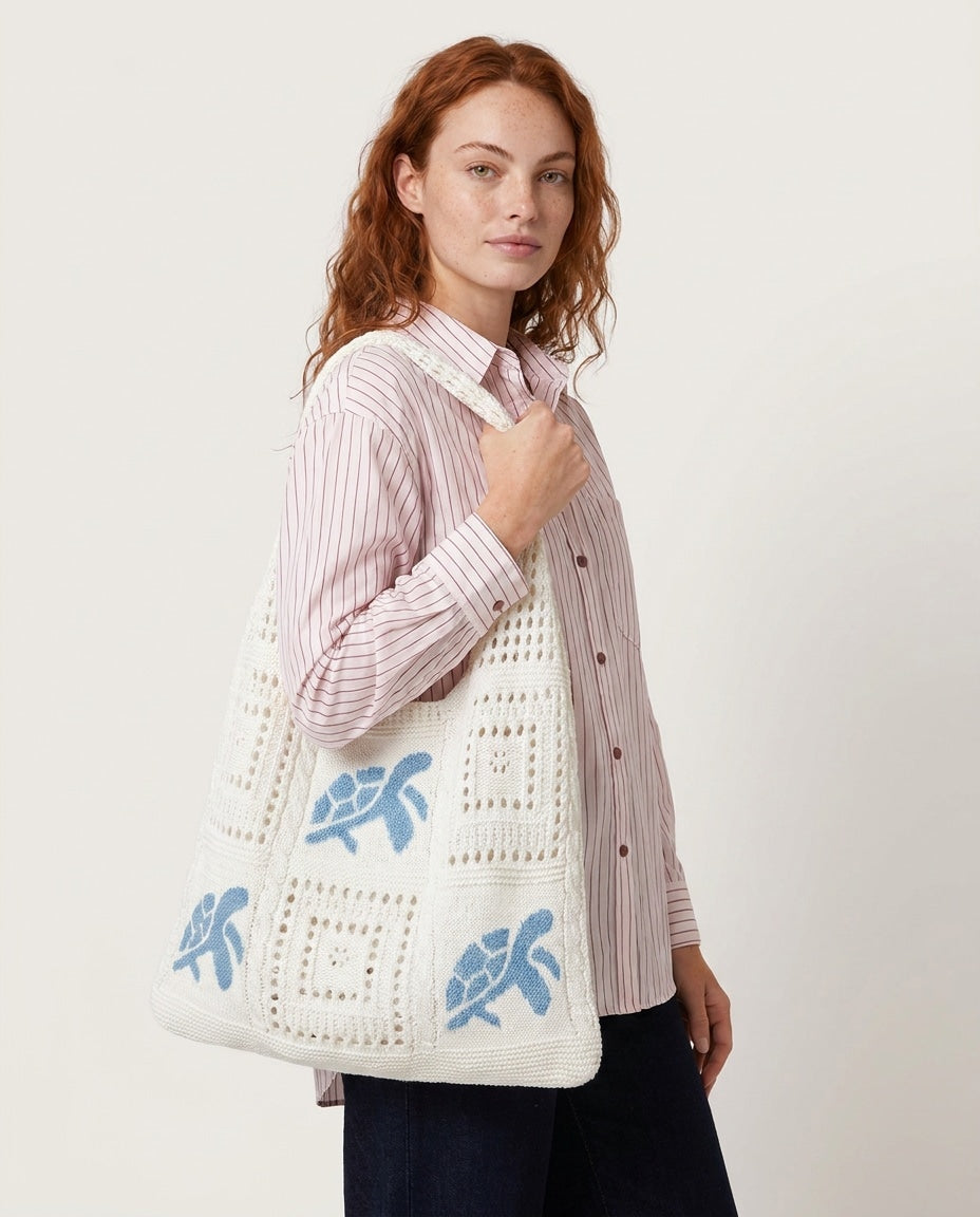 Crochet Motif Shoulder Tote Bag