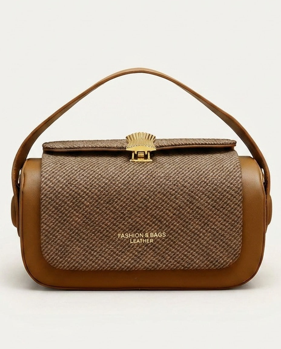 Woven Flap Barrel Crossbody Bag