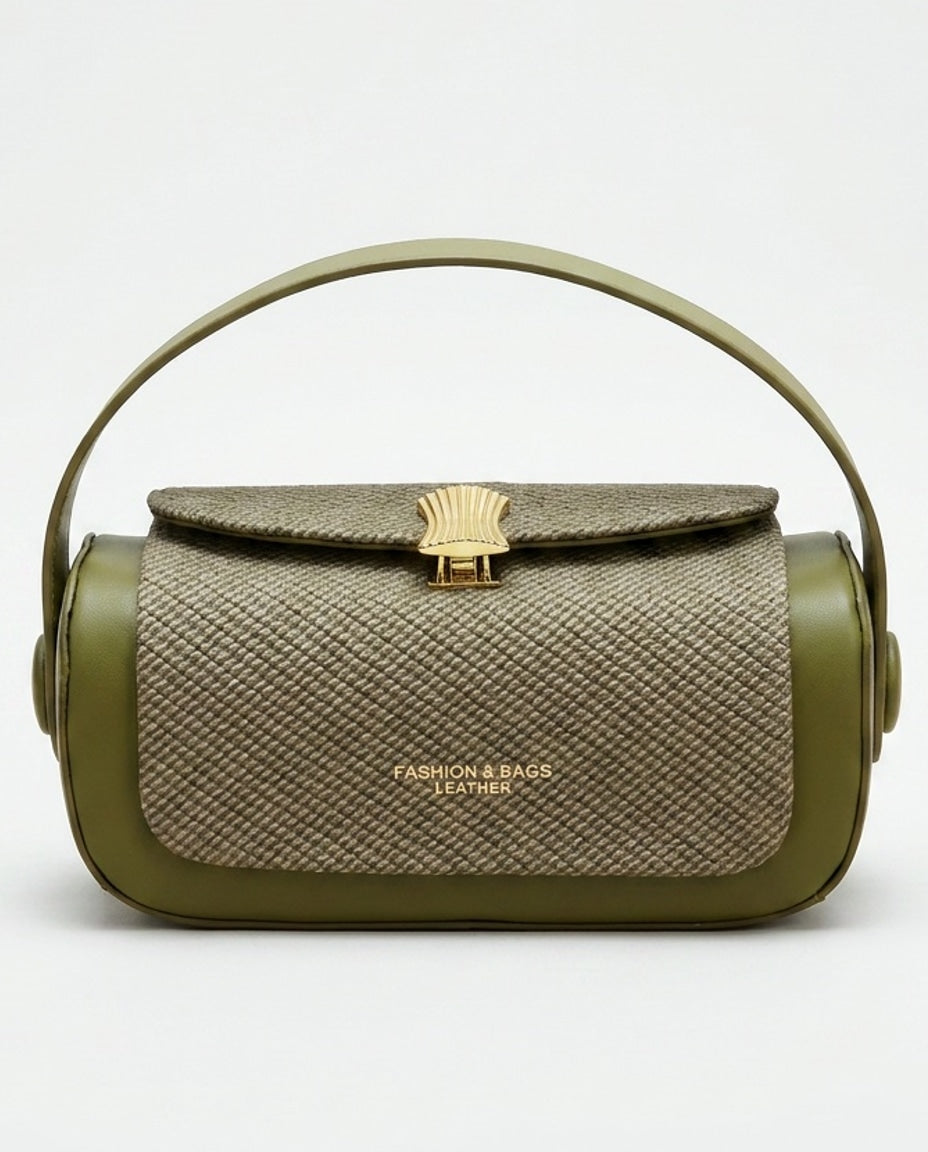 Woven Flap Barrel Crossbody Bag
