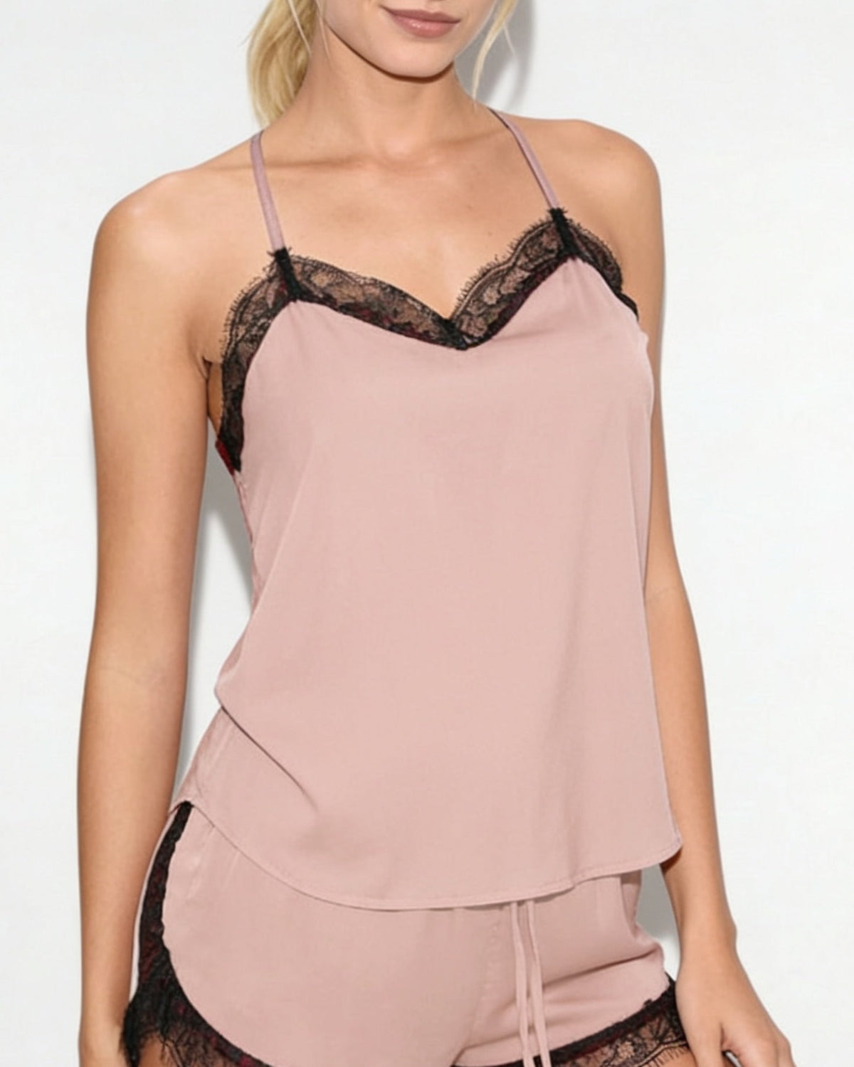 Racerback Lace-Trim Satin Pyjama Set