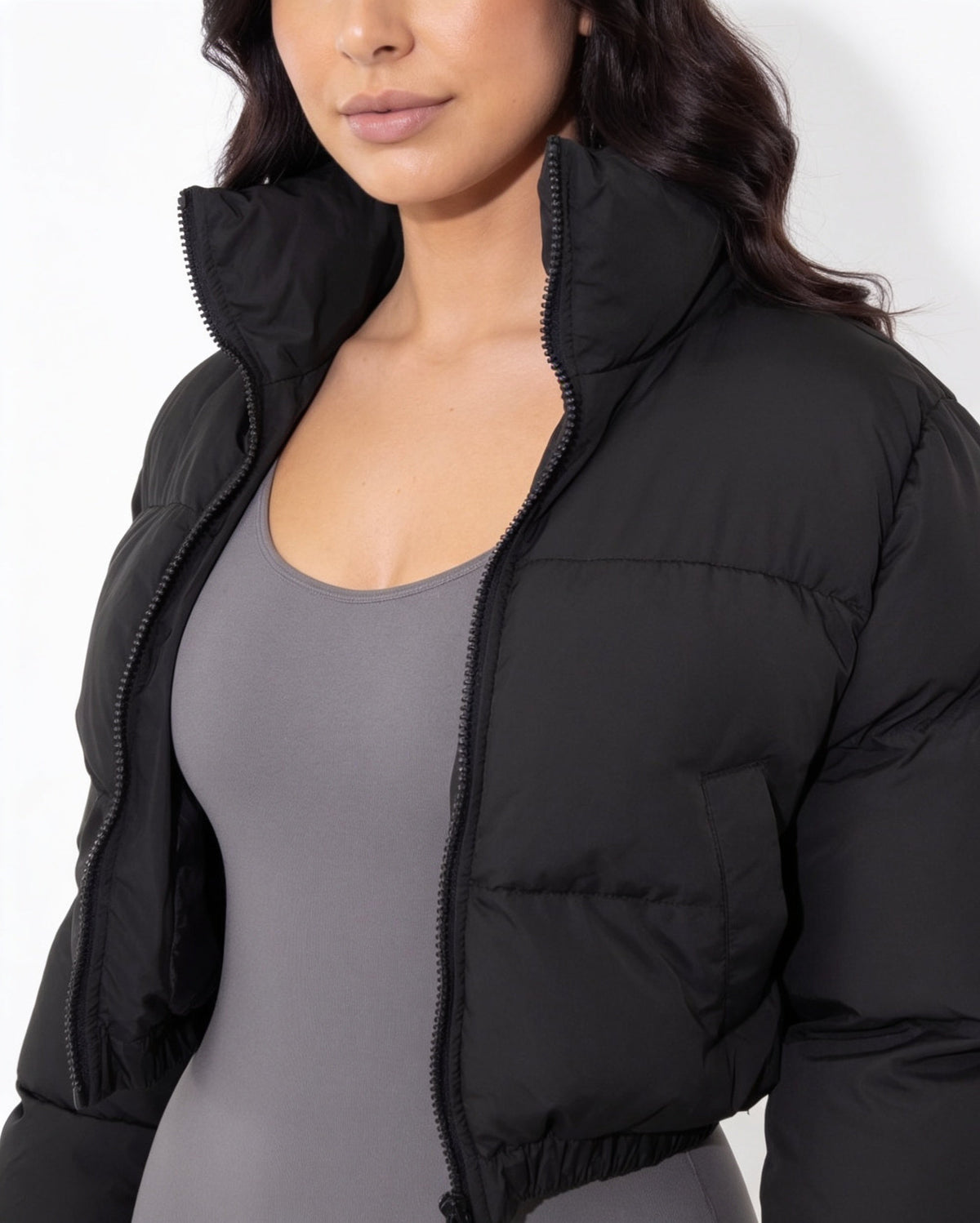 Cropped Funnel Collar Puffer Jacket