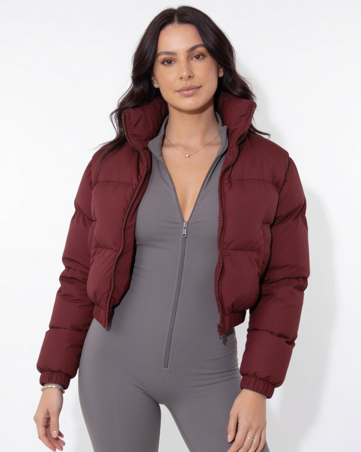 Cropped Funnel Collar Puffer Jacket
