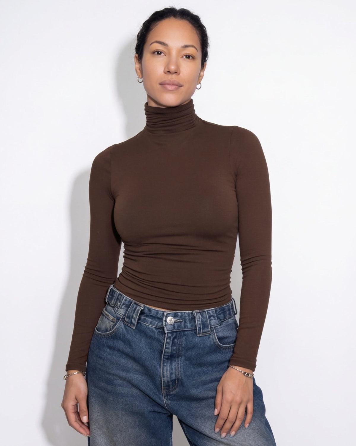 Fitted Long-Sleeve Turtleneck Top