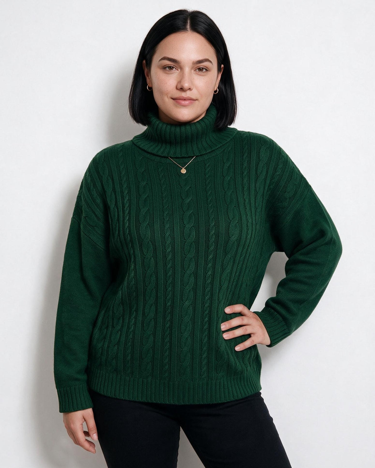 Chunky Cable Knit Turtleneck Jumper Plus Size
