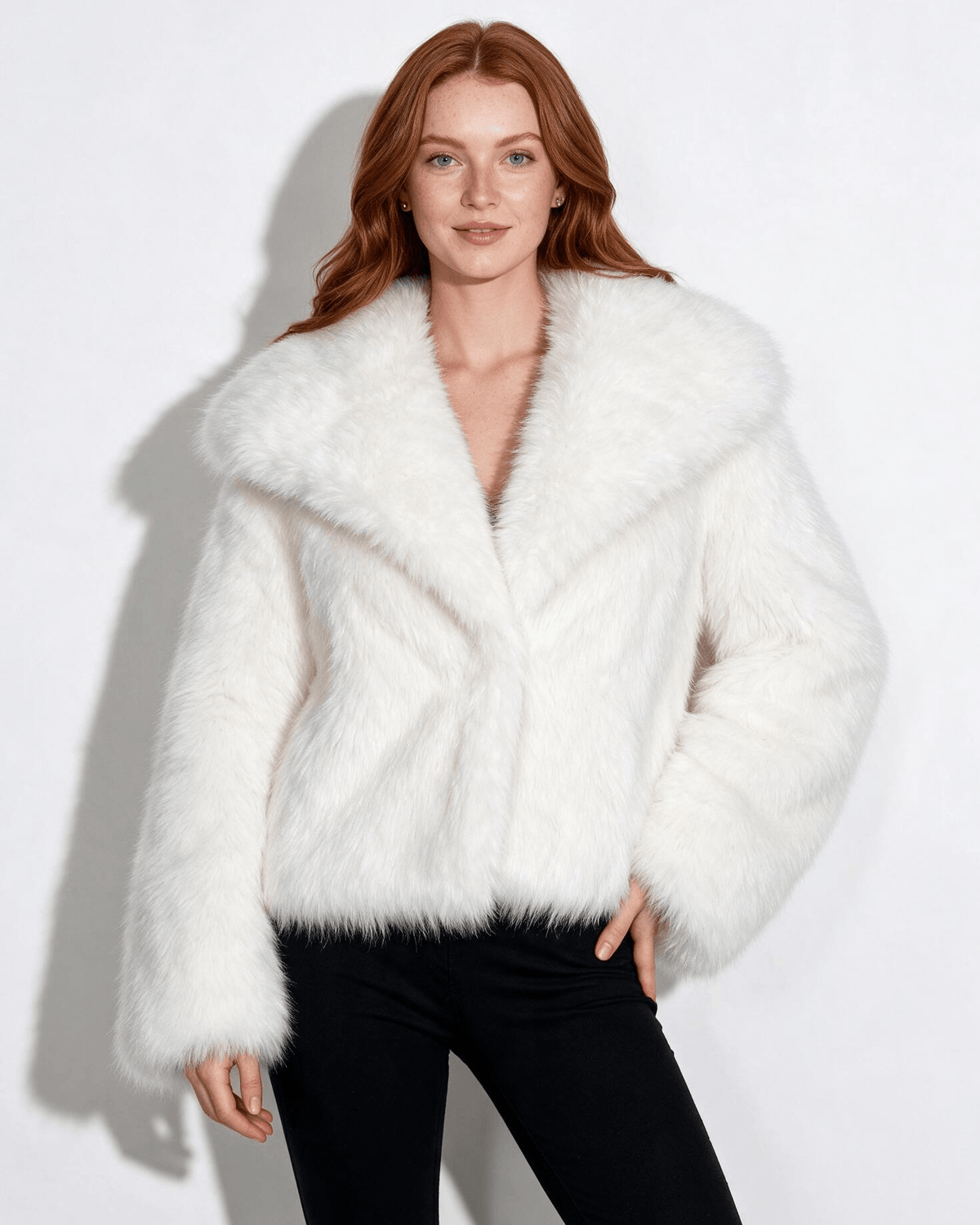 Portrait Collar Faux Fur Jacket