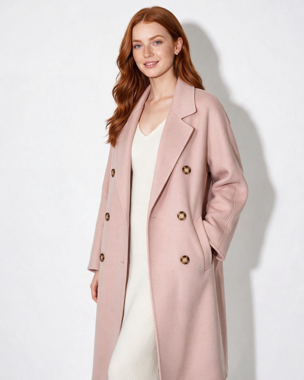 Wool Longline Double-Breasted Notch-Lapel Coat