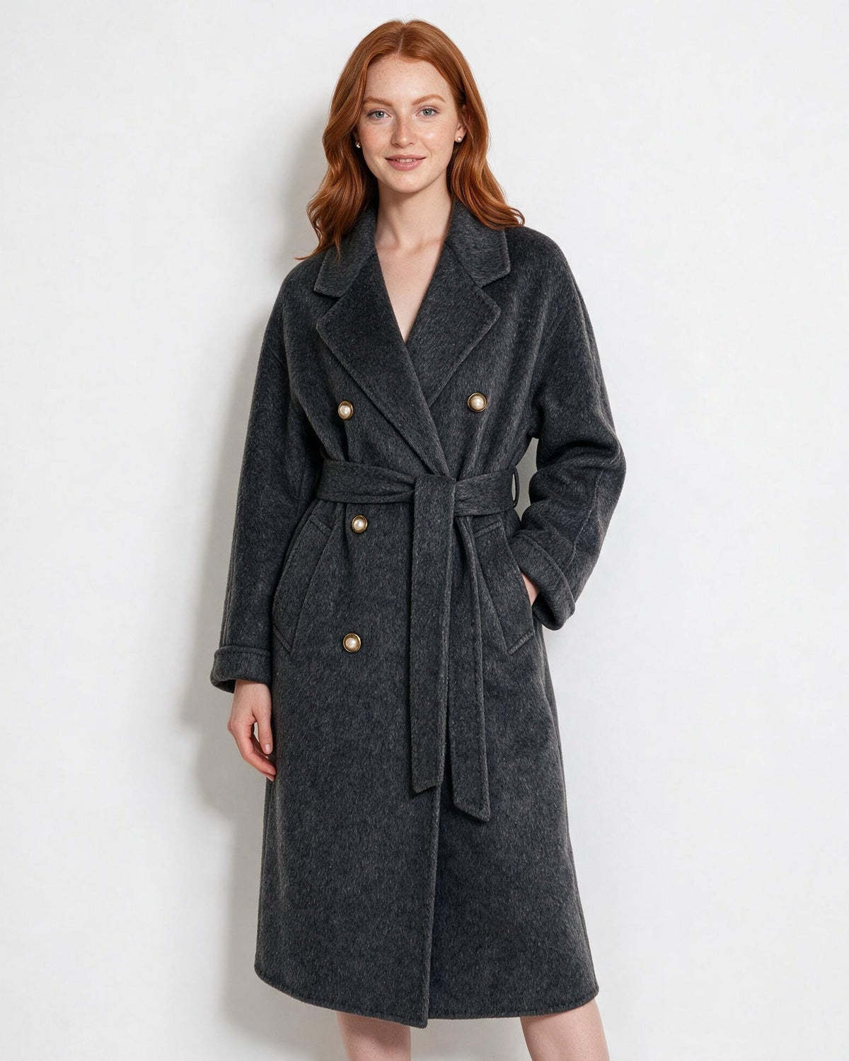 Wool Longline Double-Breasted Notch-Lapel Coat