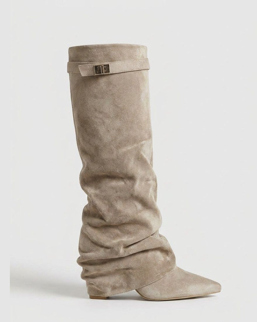 Buckle Strap Slouchy Knee-High Boots