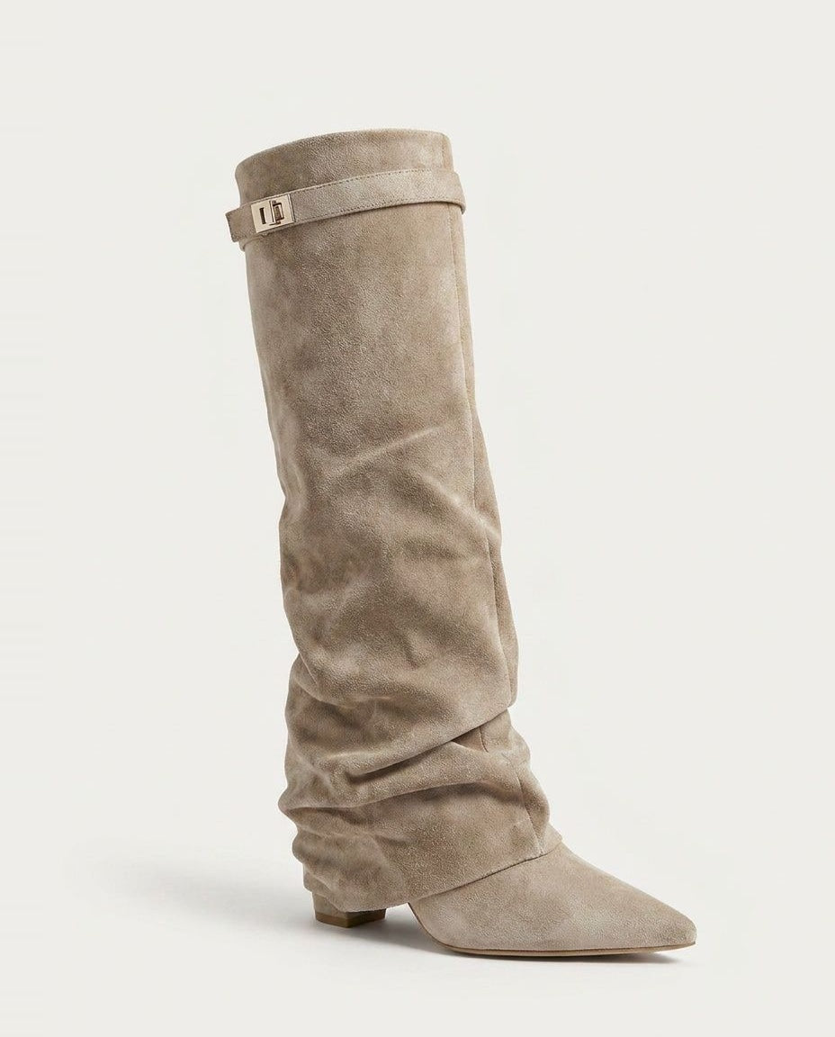 Buckle Strap Slouchy Knee-High Boots
