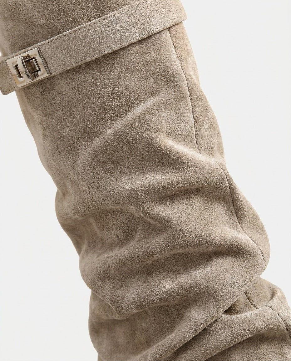 Buckle Strap Slouchy Knee-High Boots