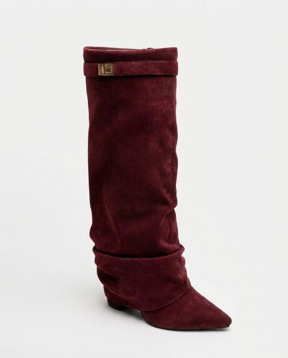 Buckle Strap Slouchy Knee-High Boots