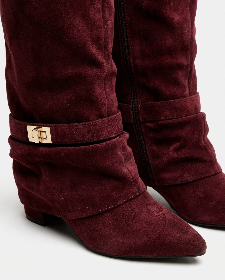 Buckle Strap Slouchy Knee-High Boots