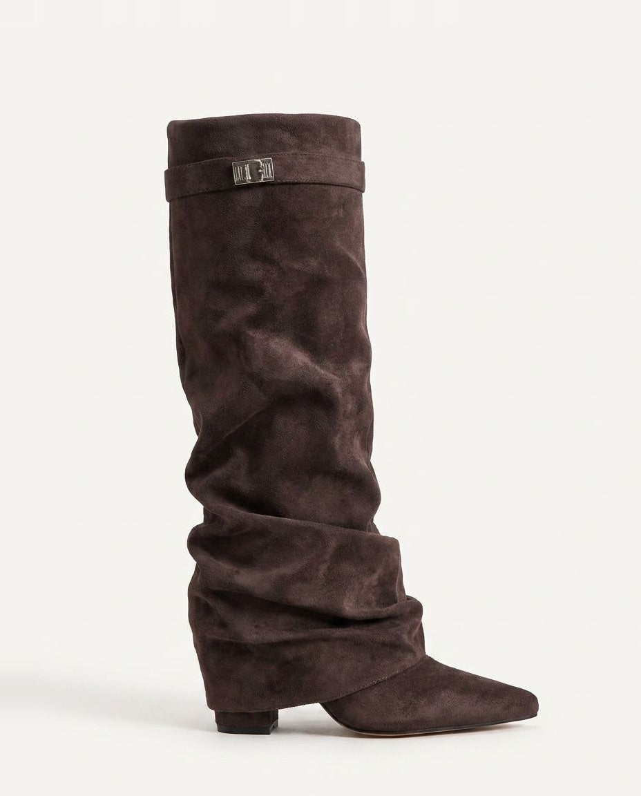 Buckle Strap Slouchy Knee-High Boots