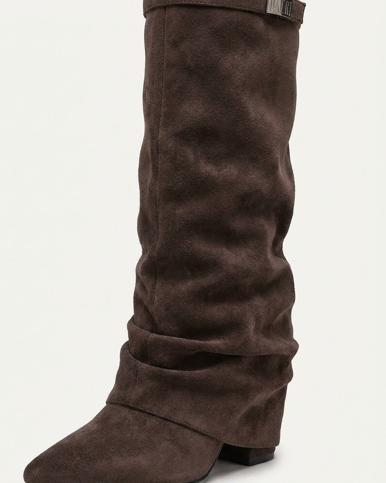 Buckle Strap Slouchy Knee-High Boots