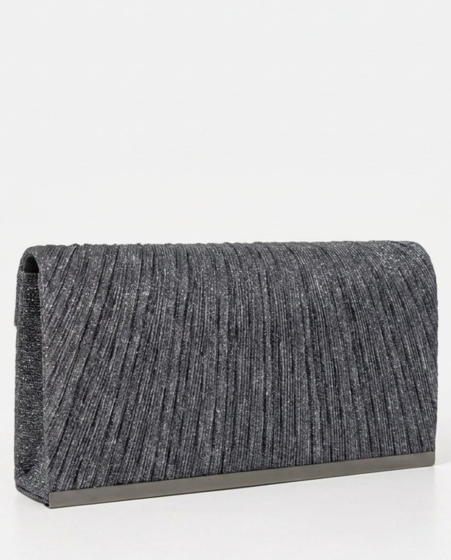 Pleated Metallic-Trim Clutch Bag