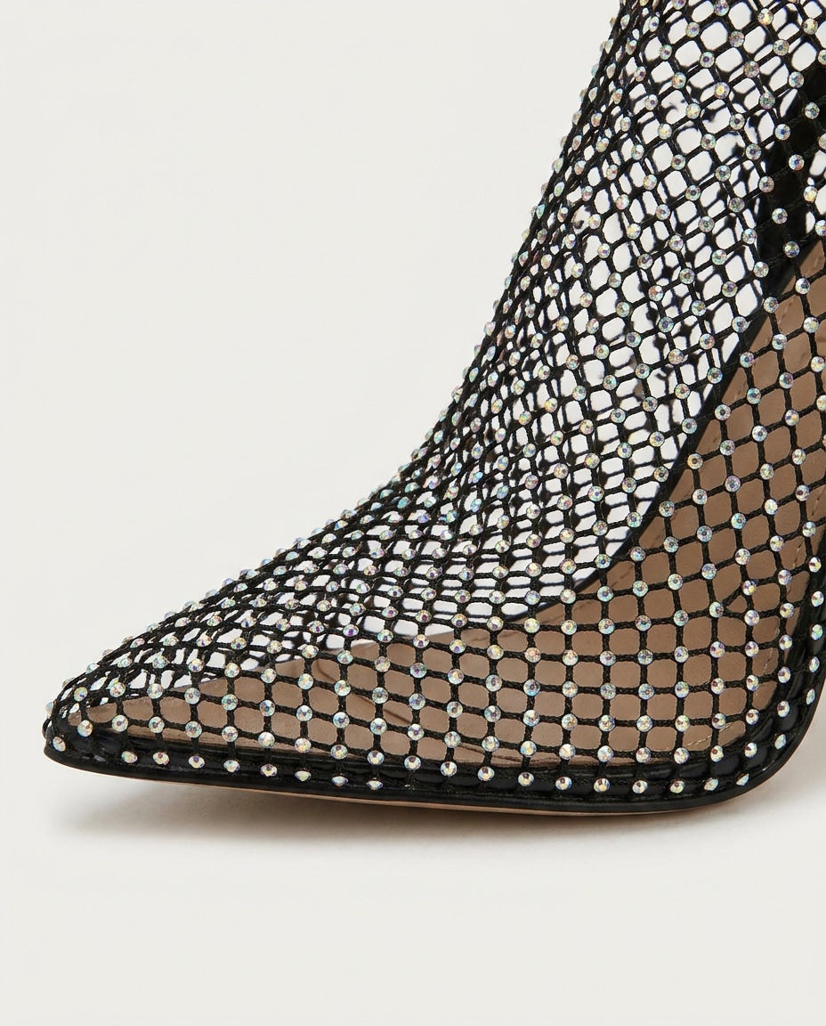 Rhinestone Mesh Stiletto Ankle Boots