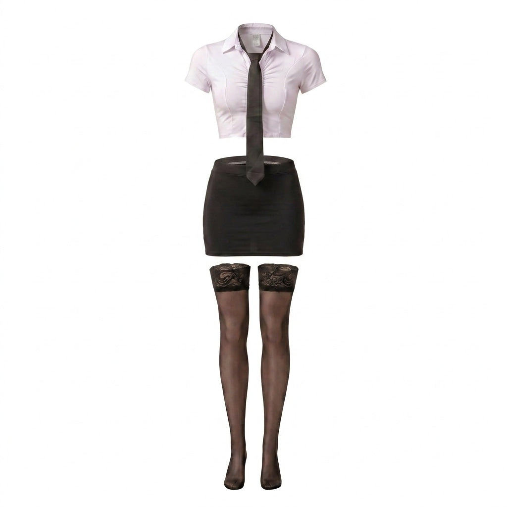 Secretary Costume Cropped Shirt & Mini Skirt Set