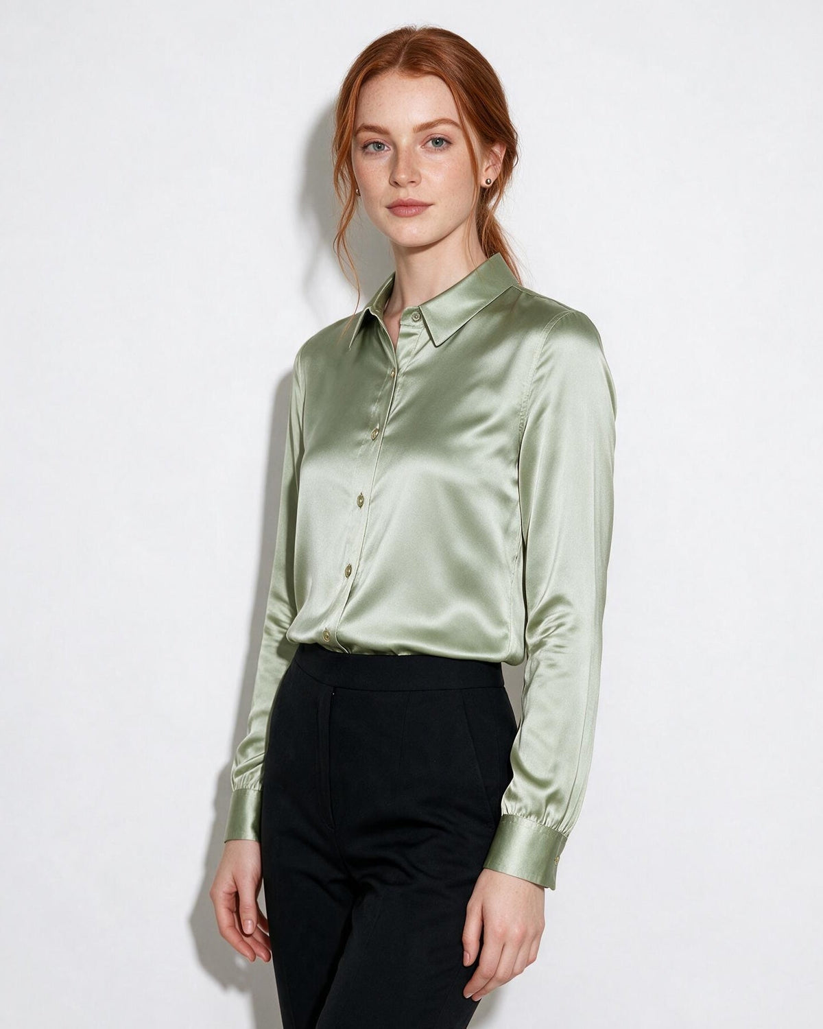 Silk Collared Long-Sleeve Blouse