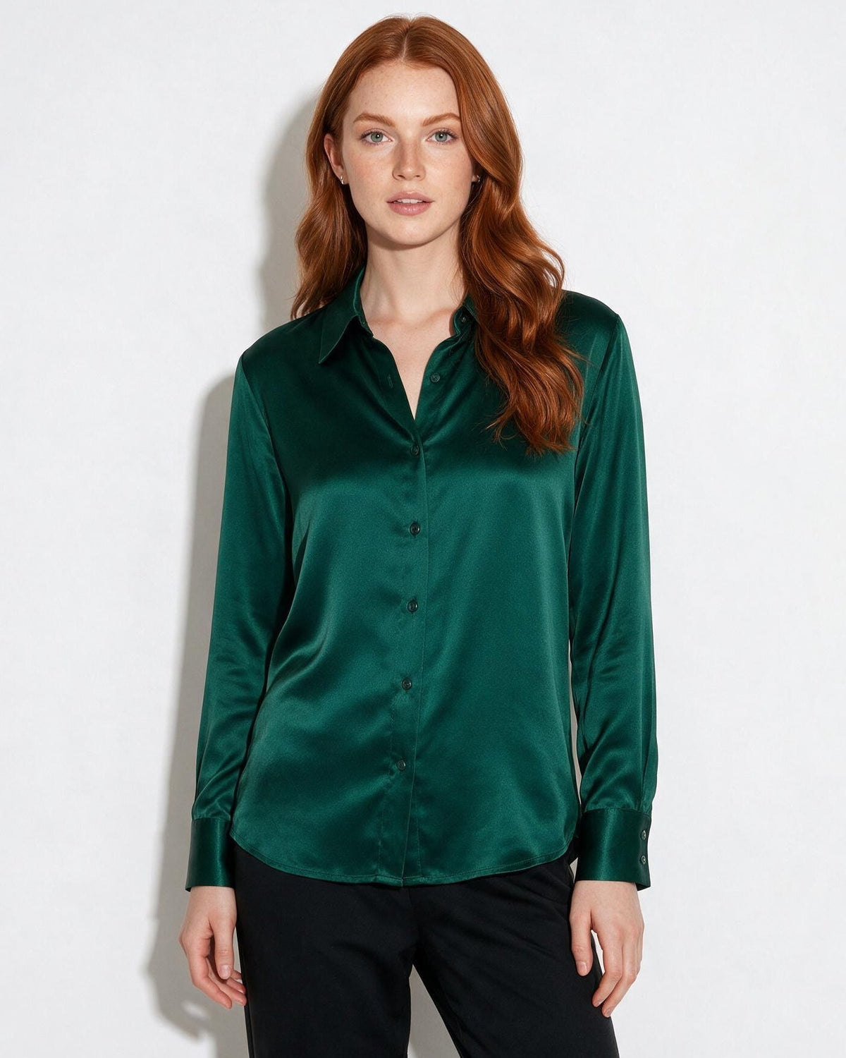 Silk Collared Long-Sleeve Blouse
