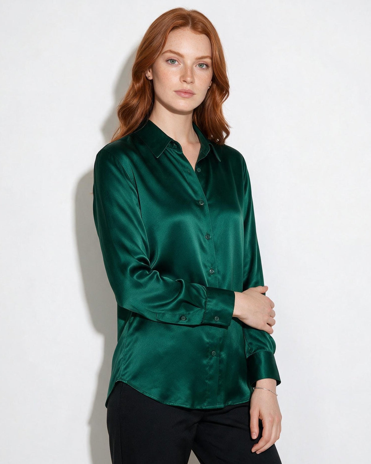 Silk Collared Long-Sleeve Blouse