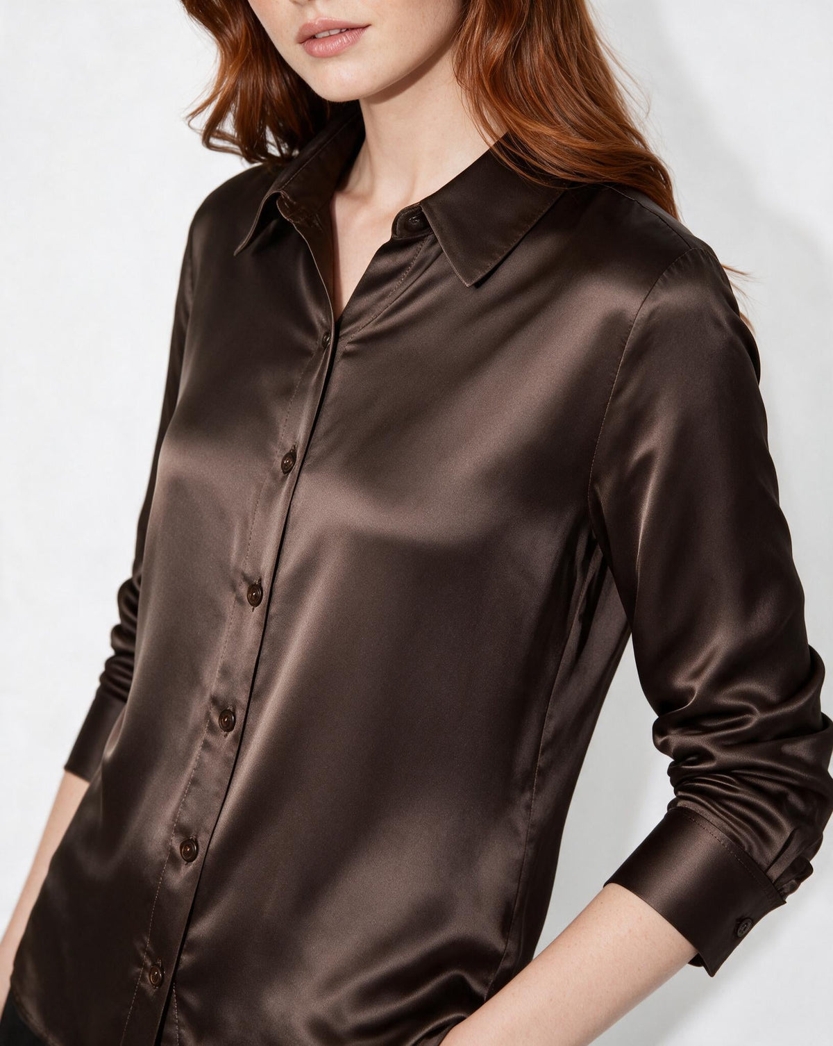 Silk Collared Long-Sleeve Blouse