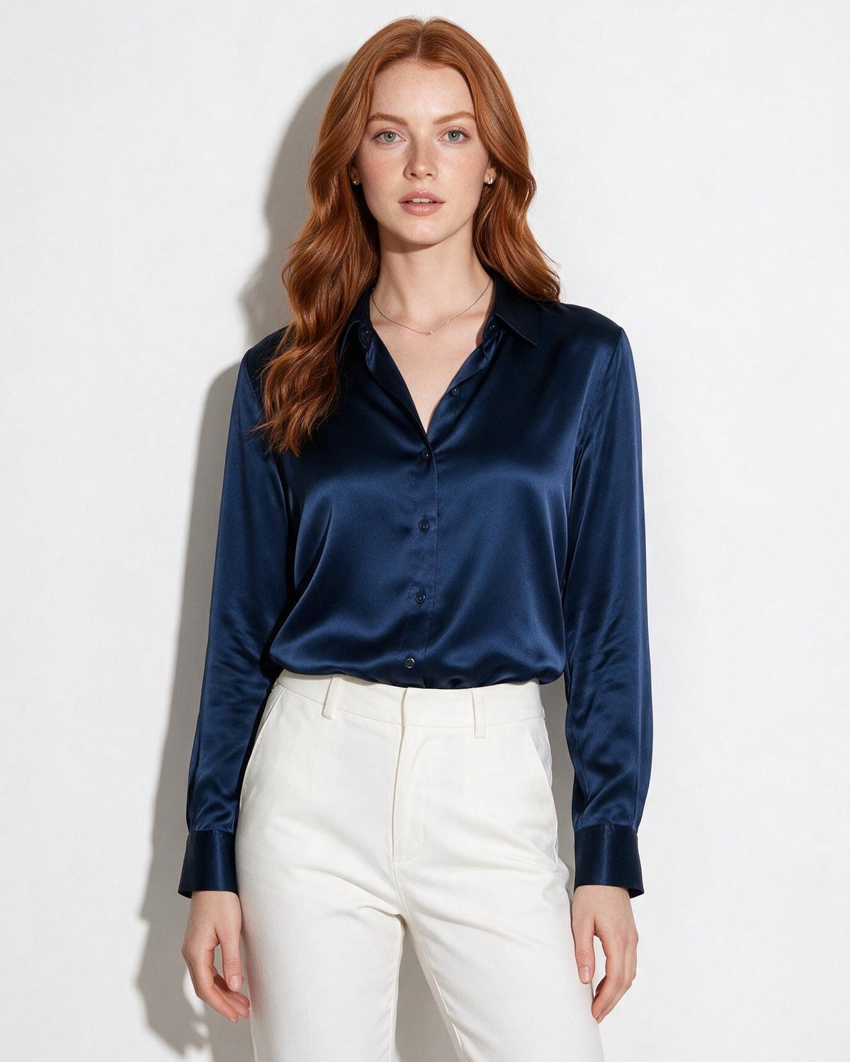 Silk Collared Long-Sleeve Blouse