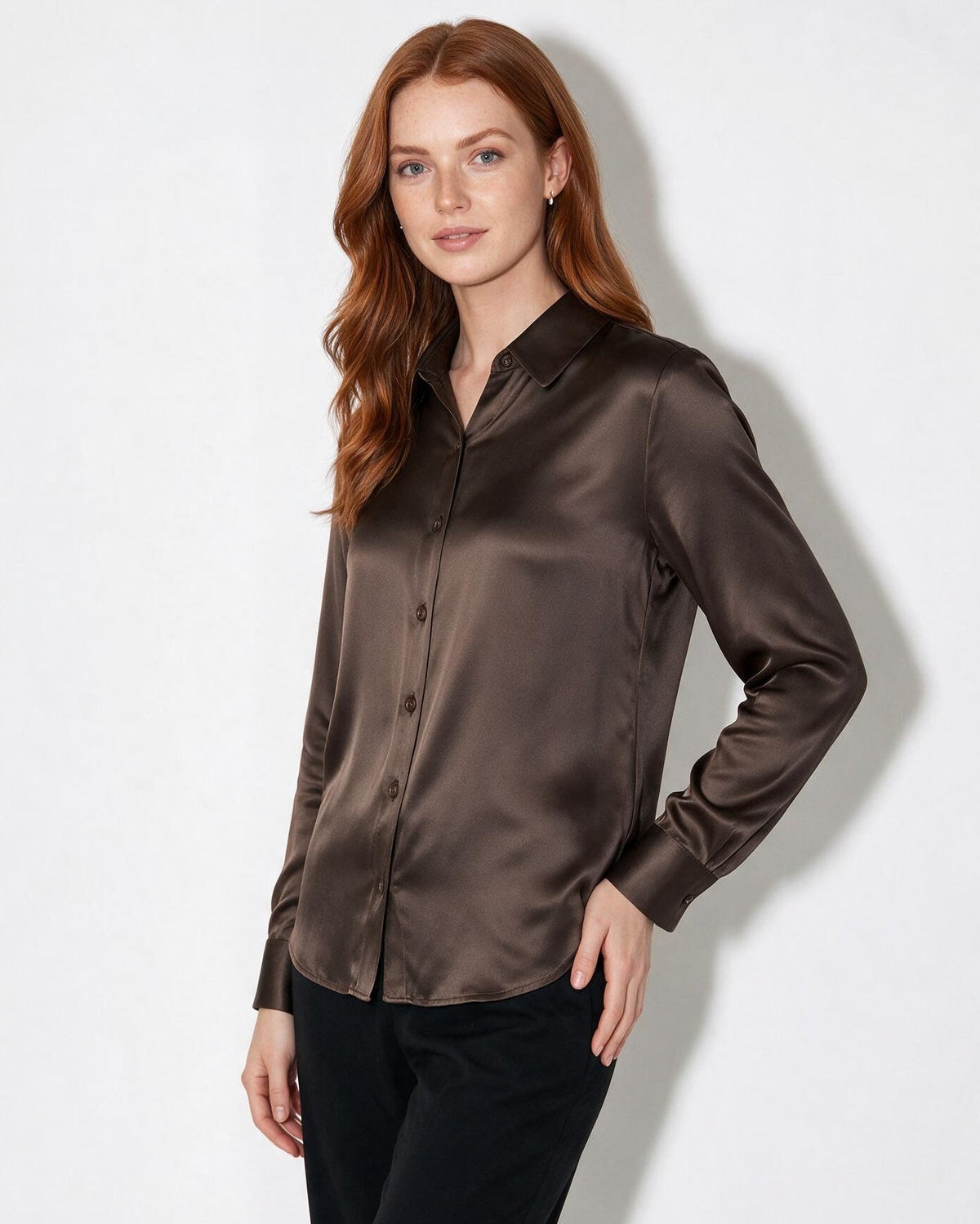 Silk Collared Long-Sleeve Blouse