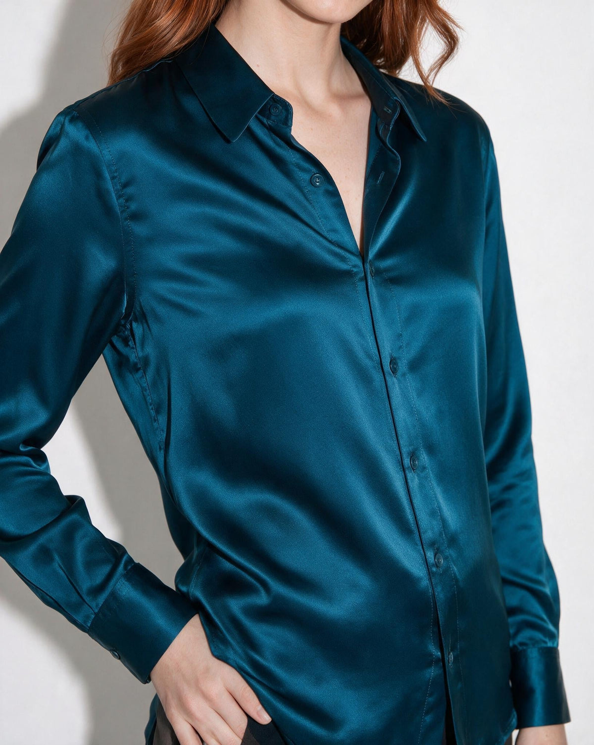 Silk Collared Long-Sleeve Blouse
