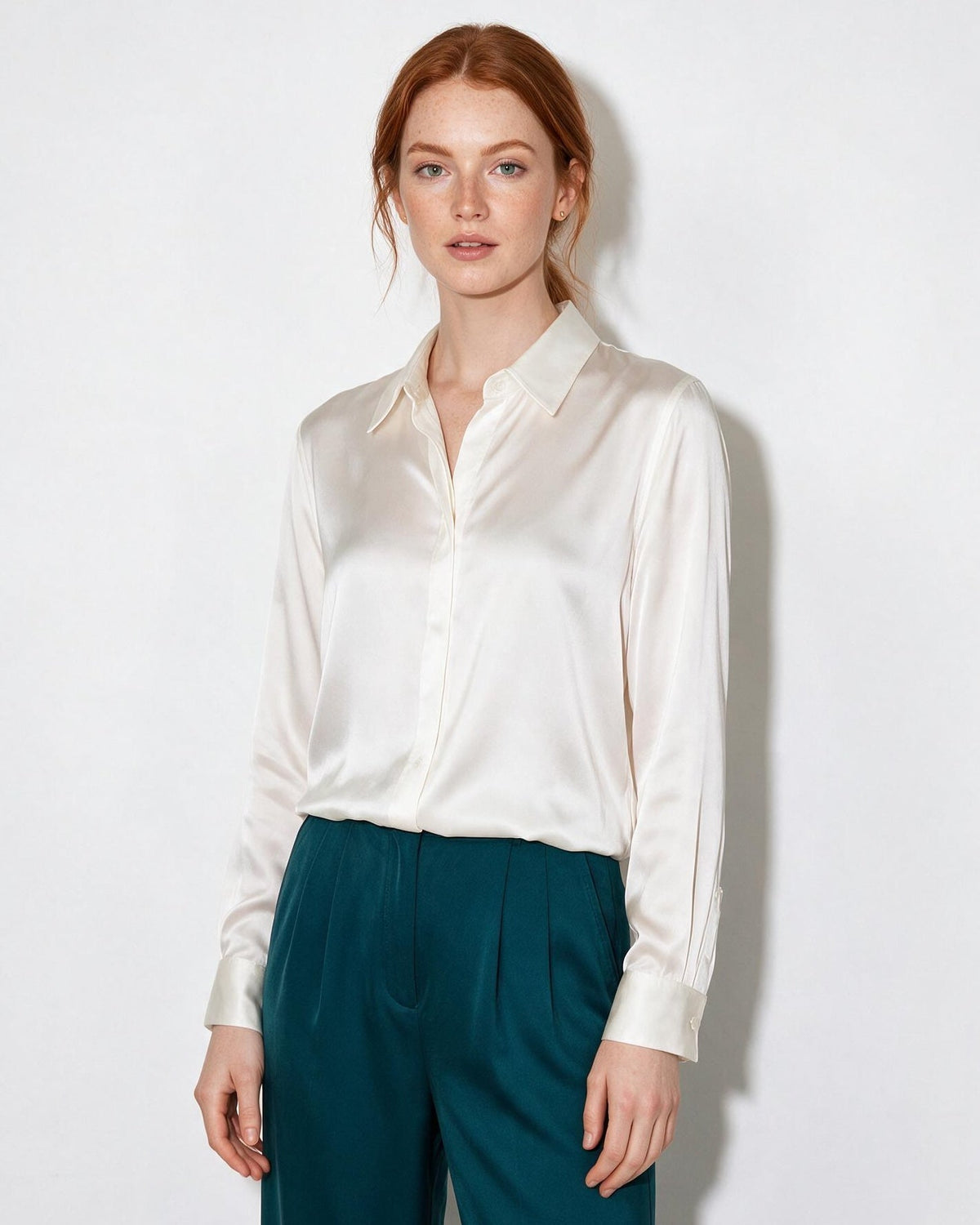 Silk Collared Long-Sleeve Blouse