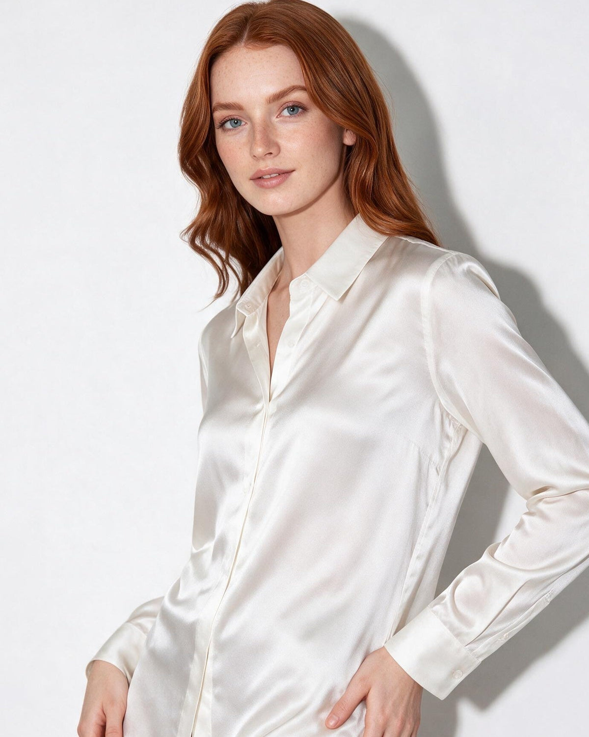 Silk Collared Long-Sleeve Blouse