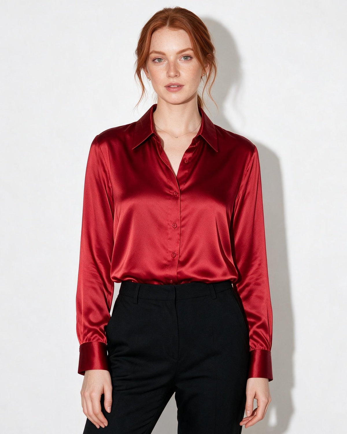 Silk Collared Long-Sleeve Blouse
