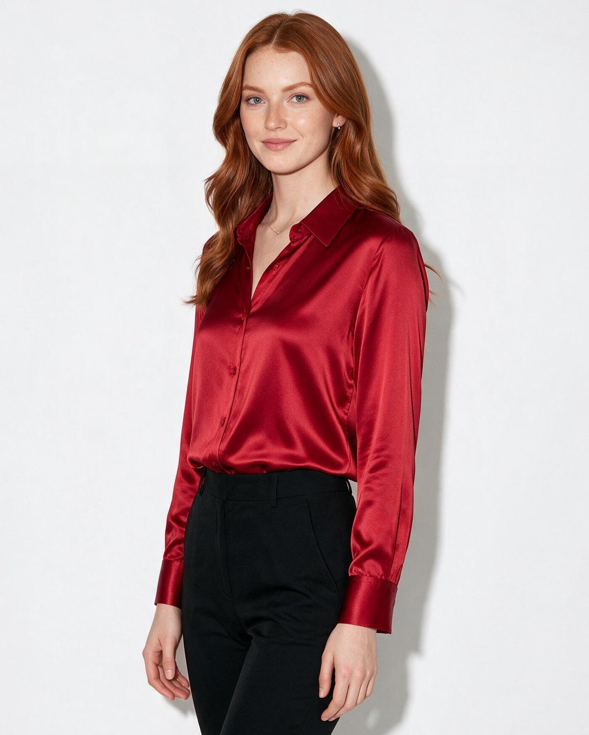 Silk Collared Long-Sleeve Blouse