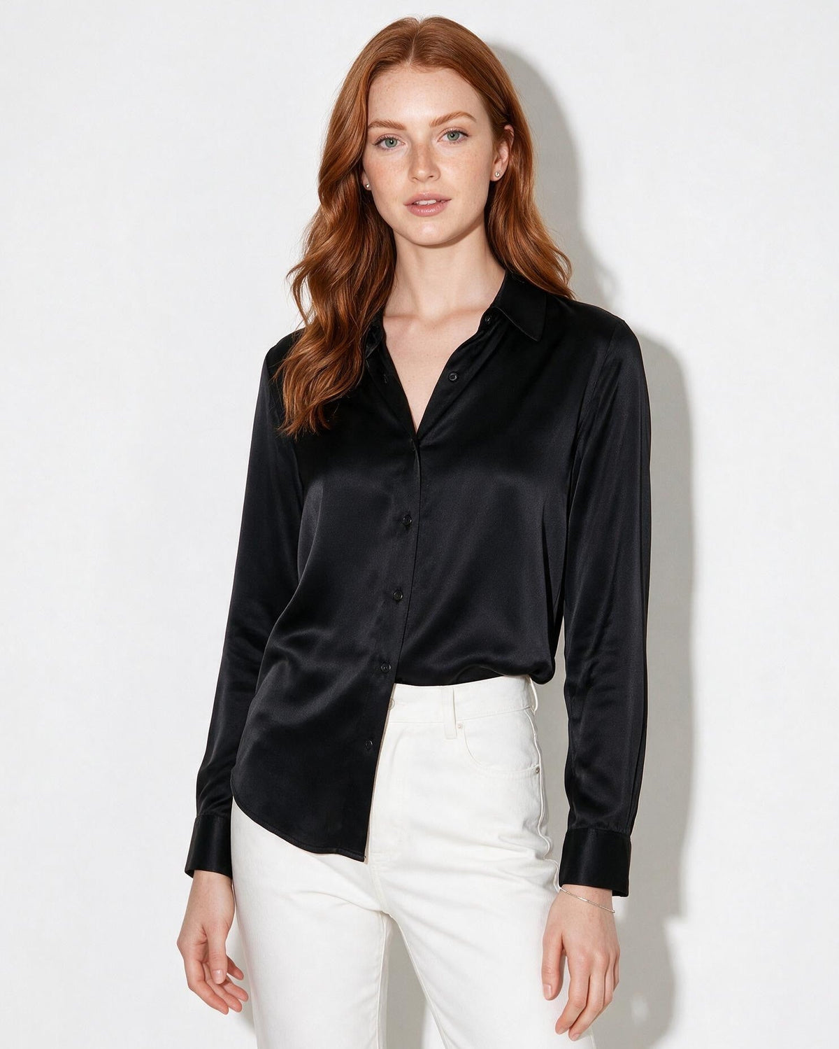 Silk Collared Long-Sleeve Blouse