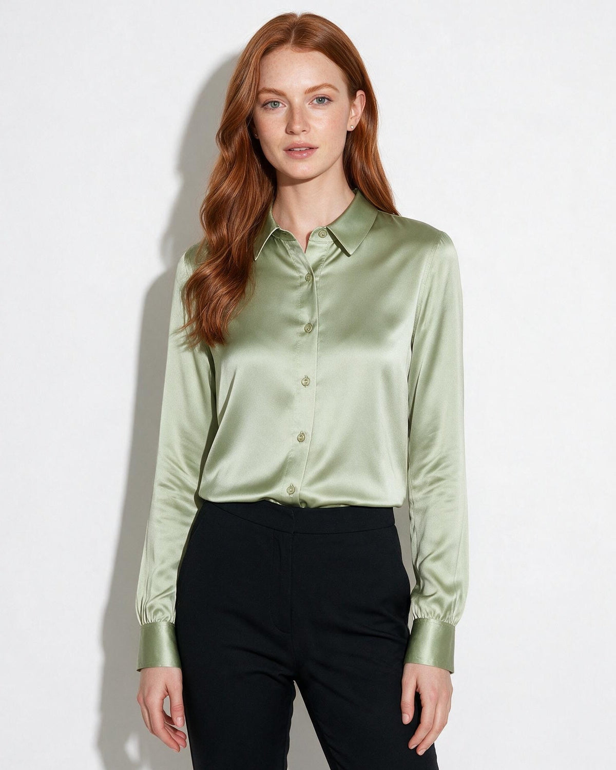Silk Collared Long-Sleeve Blouse