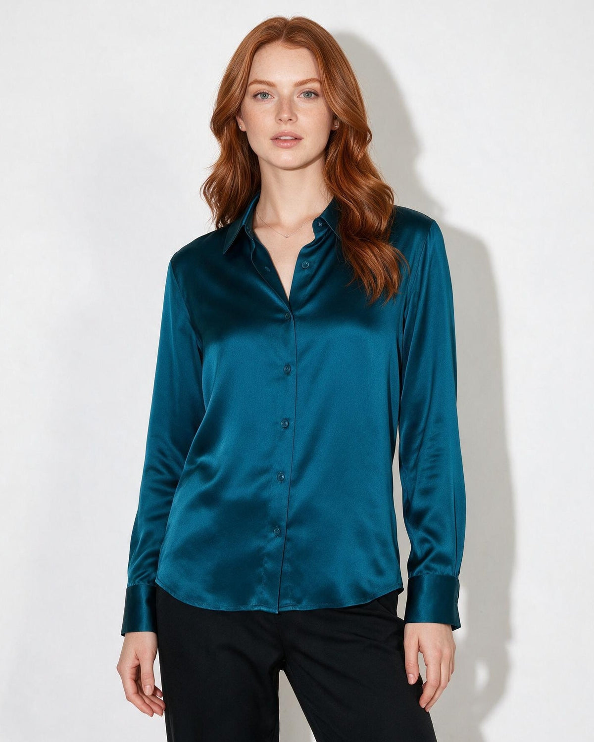 Silk Collared Long-Sleeve Blouse