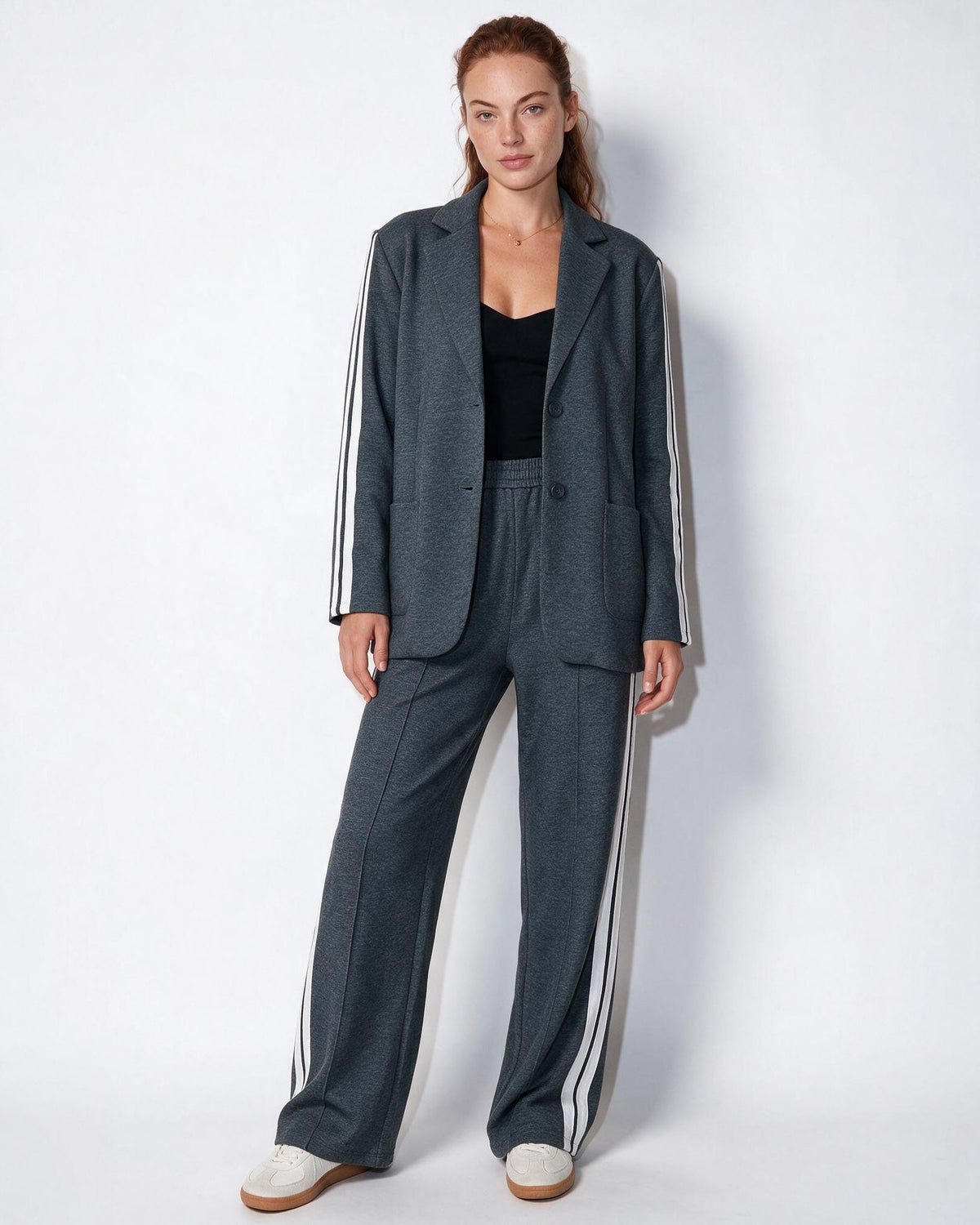 Contrast Stripe Wide-Leg Blazer Co-ord