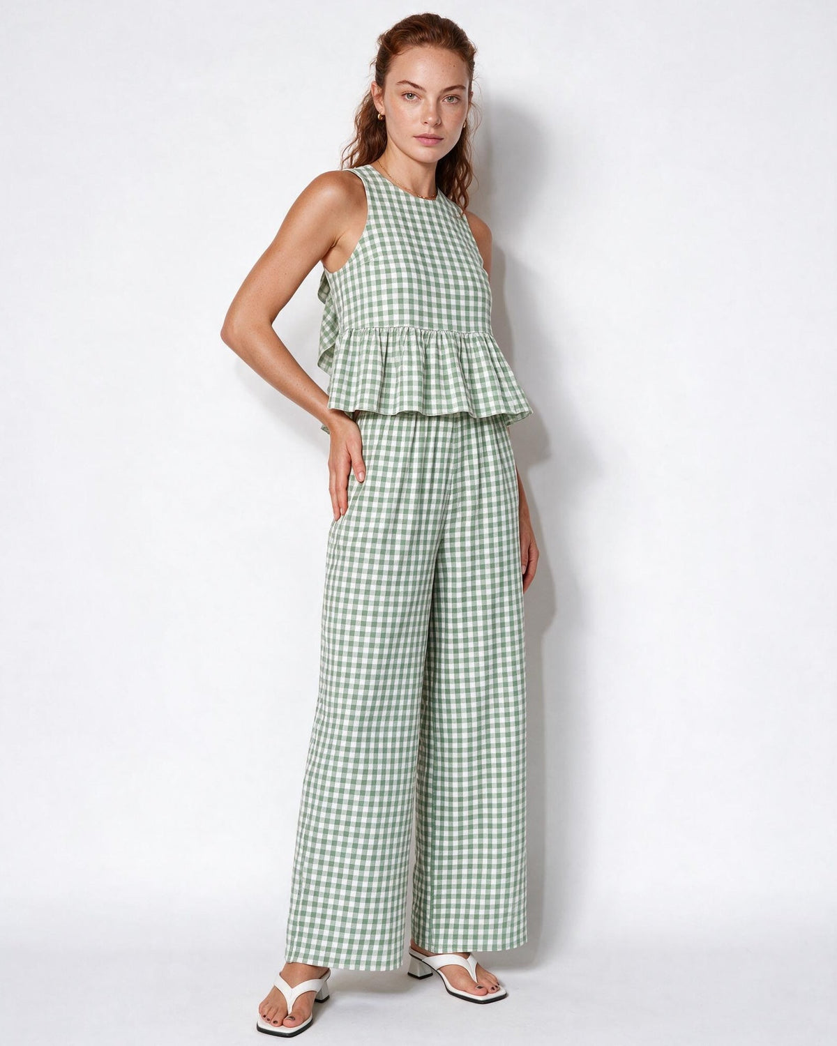 Gingham Peplum Wide-Leg Co-ord