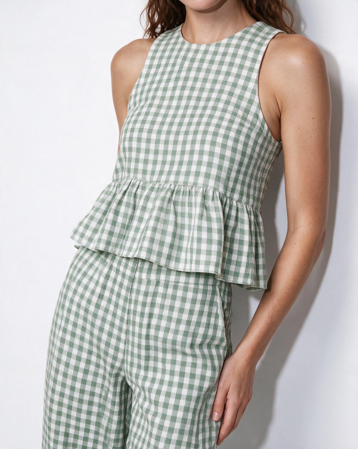 Gingham Peplum Wide-Leg Co-ord