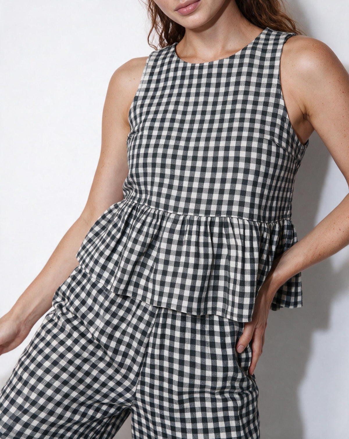 Gingham Peplum Wide-Leg Co-ord