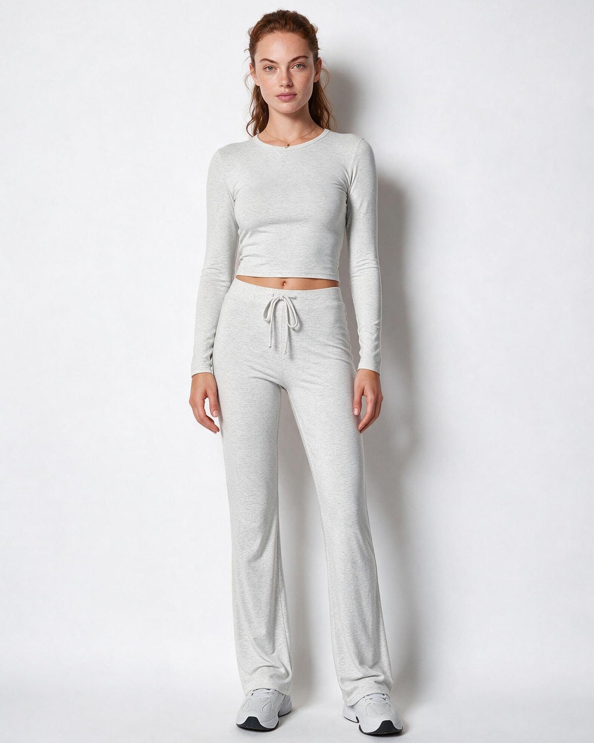 Cropped Flared-Leg Tie-Waist Loungewear