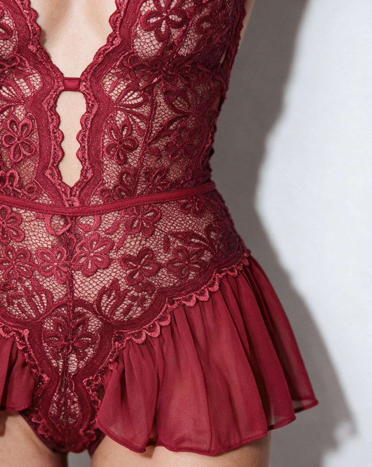 Lace Halter Teddy With Ruffle Skirt