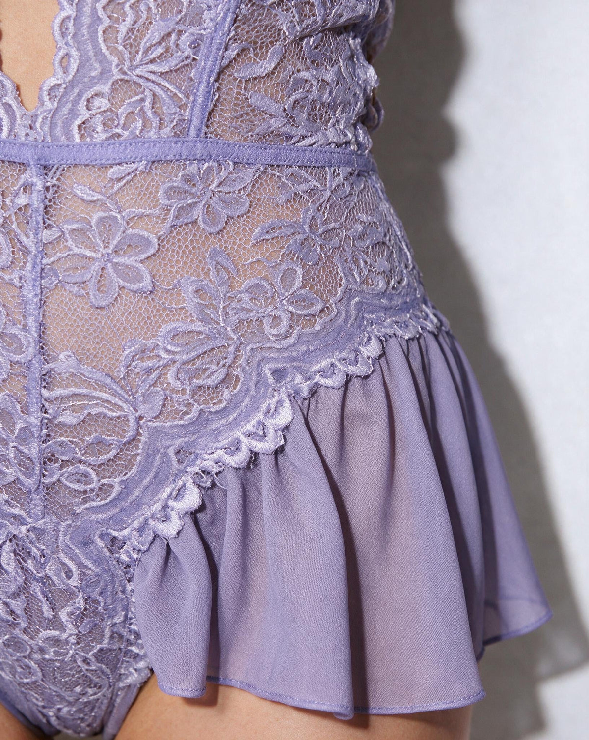 Lace Halter Teddy With Ruffle Skirt