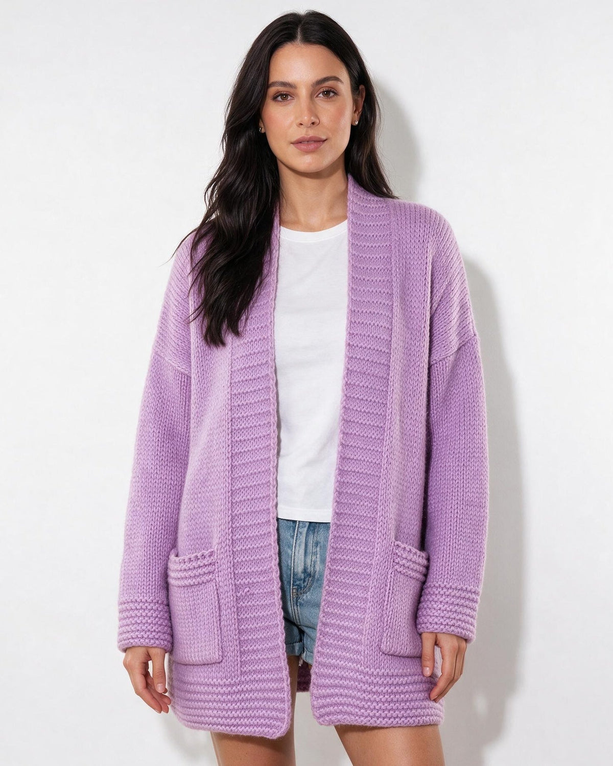 Ribbed Shawl Collar Longline Cardigan