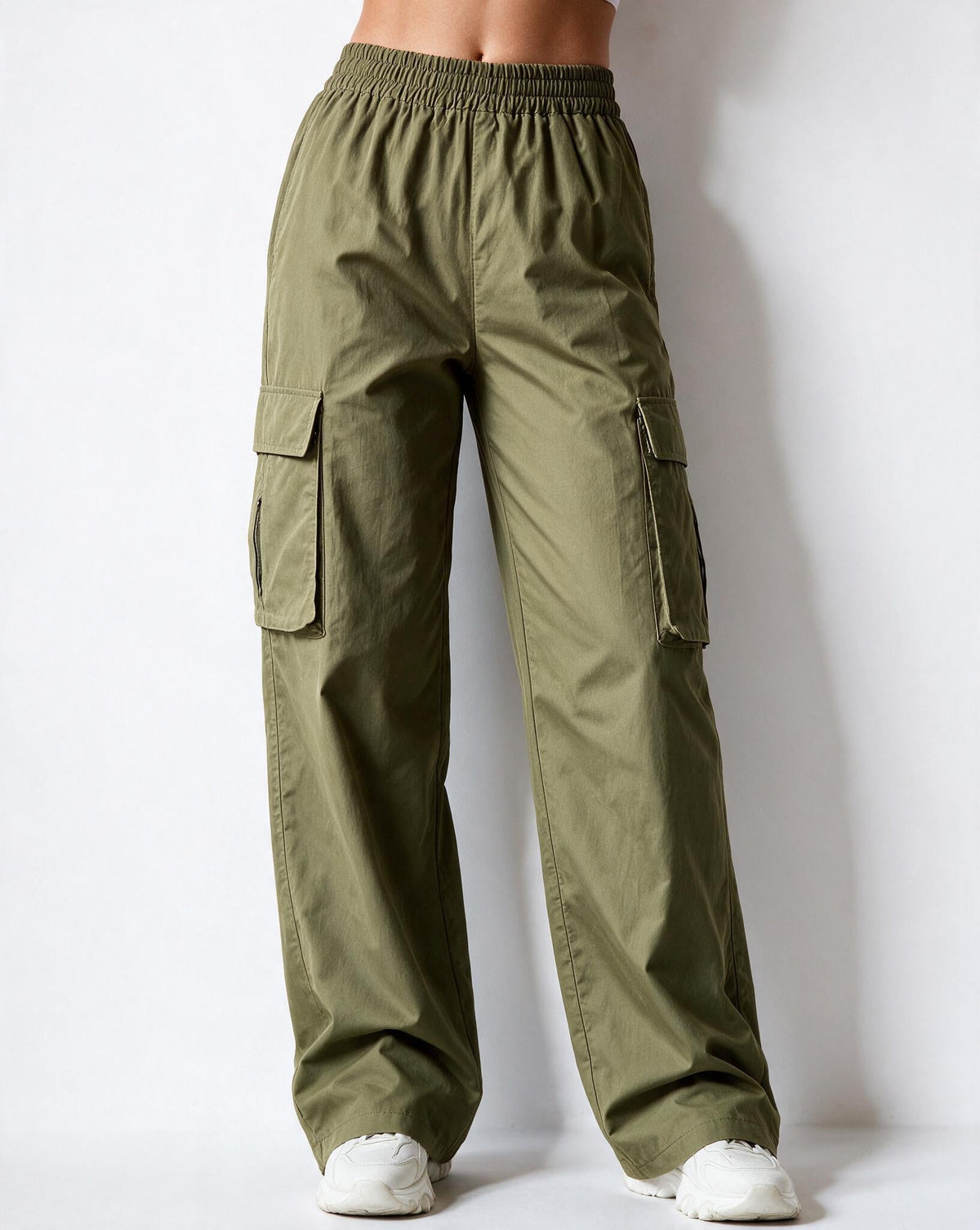 Elasticated Cargo Pocket Wide-Leg Trousers