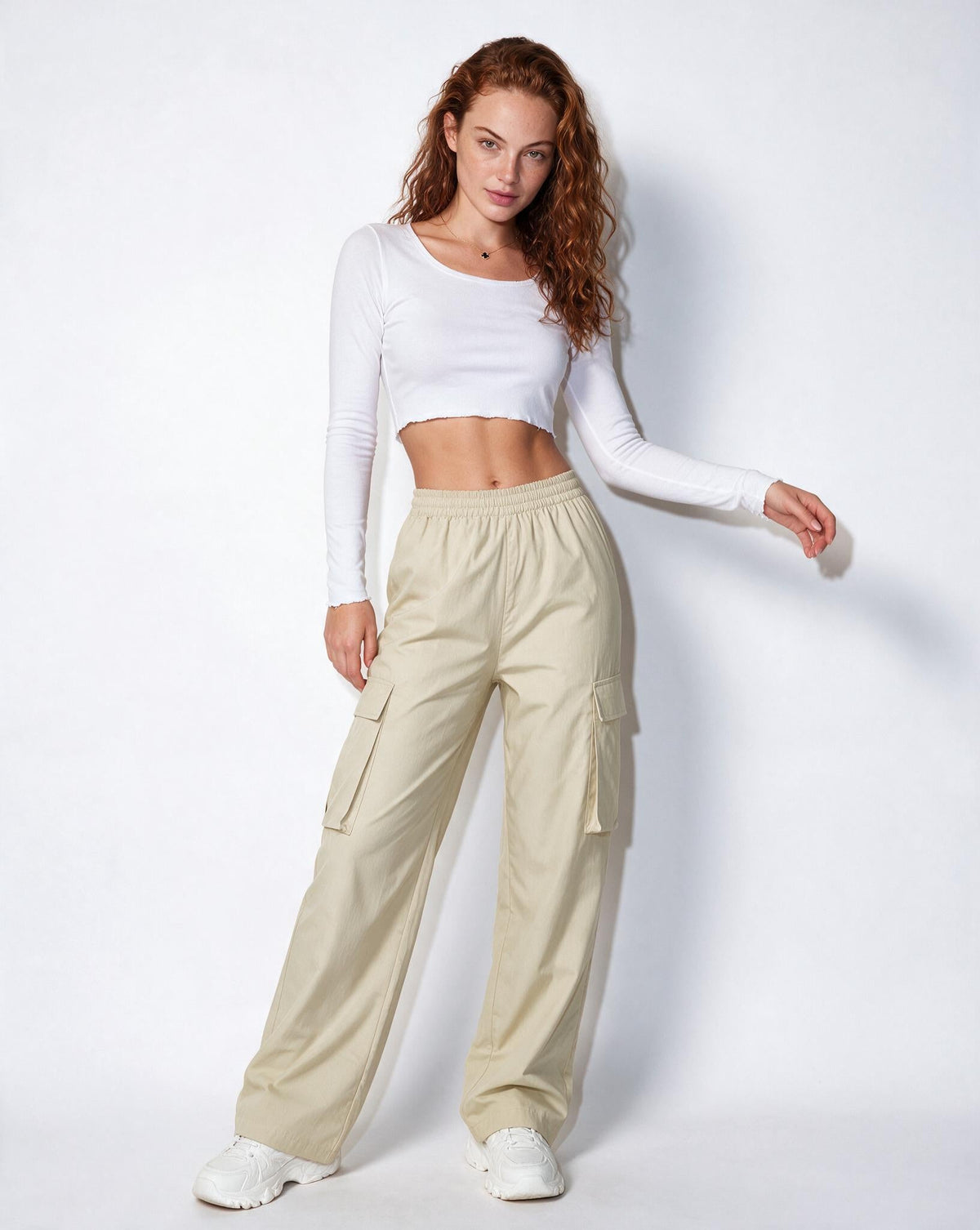 Elasticated Cargo Pocket Wide-Leg Trousers